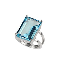 Handcrafted 16ct Emerald-Cut Sky Blue Topaz Ring in Sterling Silver