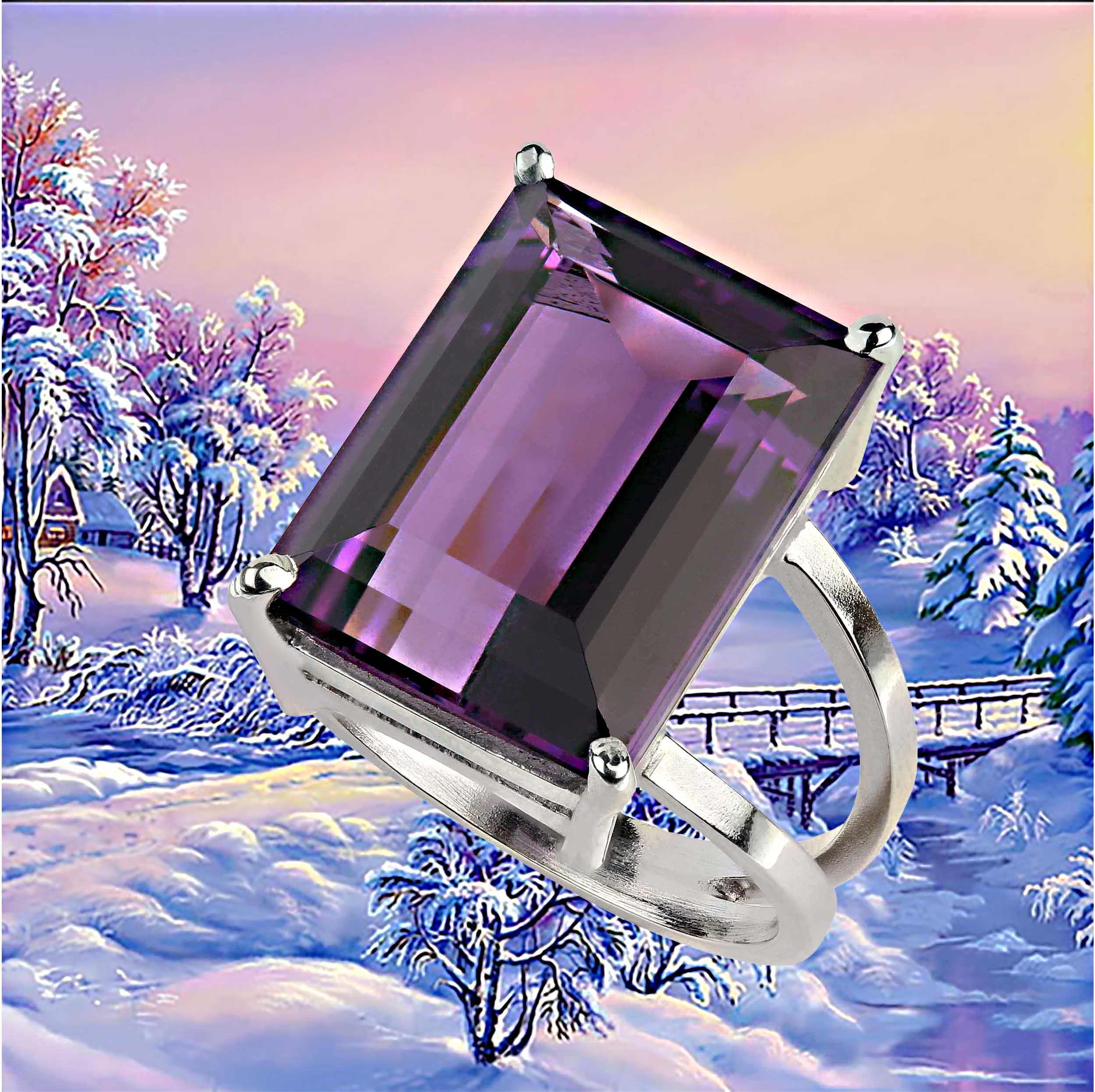 AJD Eccitante Ametista taglio smeraldo 12 carati e Sterlina Anello Pietra di febbraio!