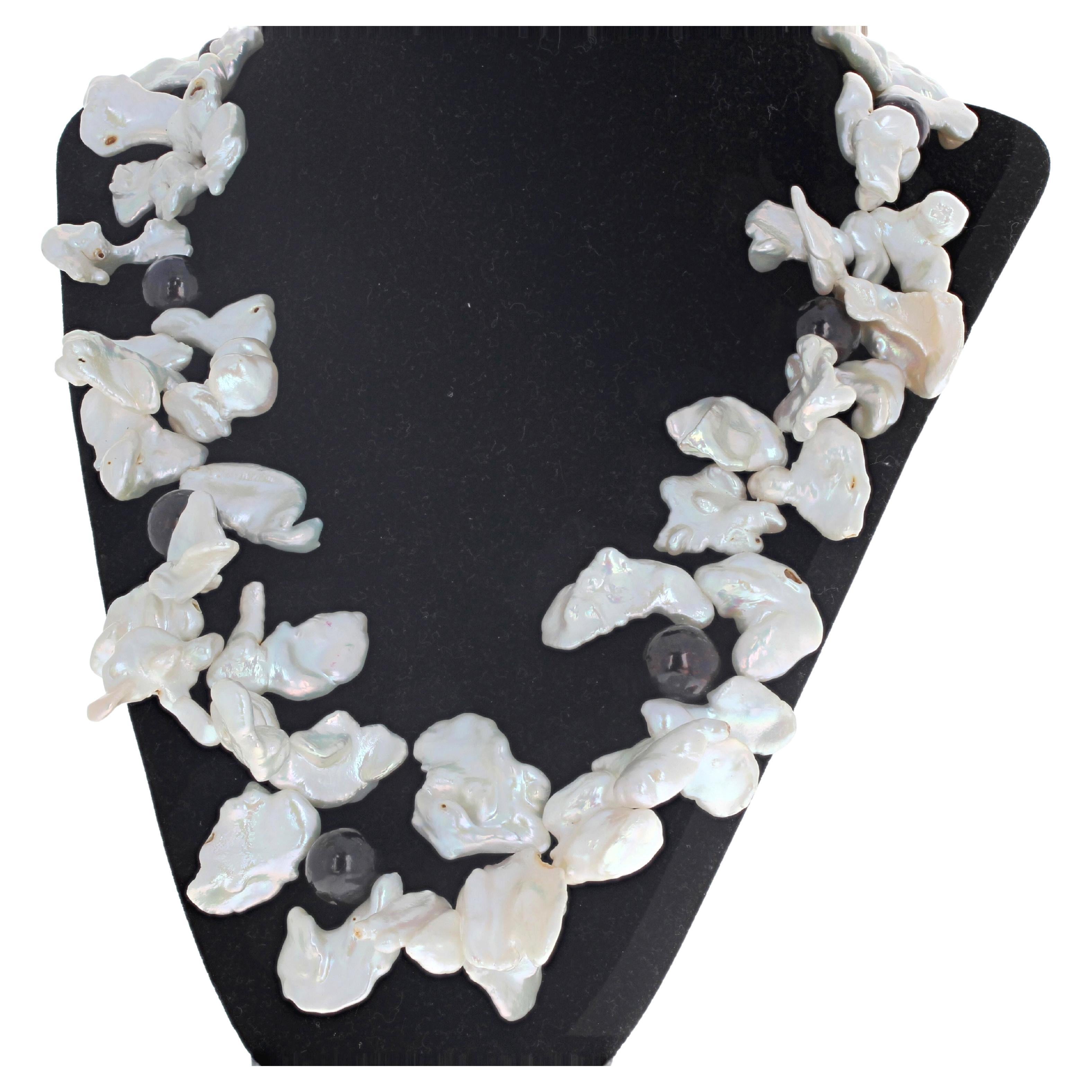 AJD Brilliant White Real Keshi Pearl & Purply Real Black Pearl 22" Necklace