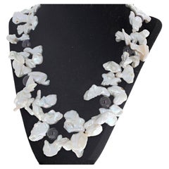 AJD Brilliant White Real Keshi Pearl & Purply Real Black Pearl 22" Necklace