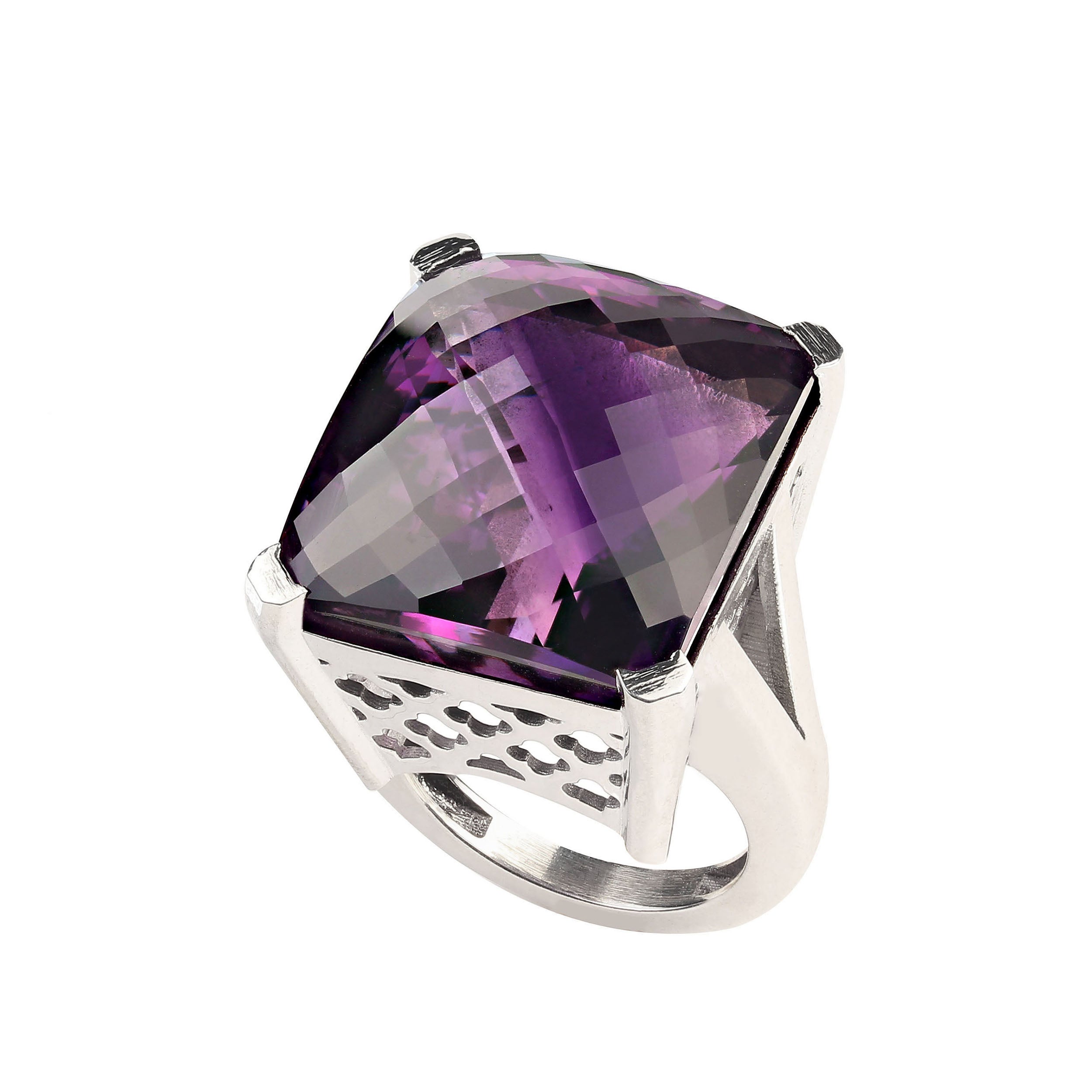 AJD 56Ct Amatista Cuadrada Asombrosa  Anillo de plata de ley Piedra de nacimiento de febrero