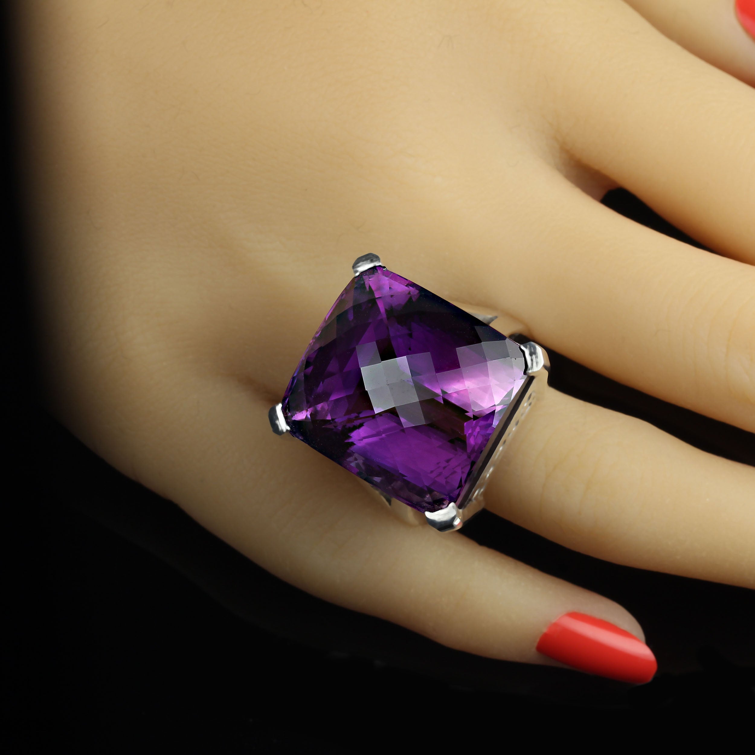 AJD 56Ct Square Awe-Inspiring Amethyst  Sterling Silver Ring February Birthstone