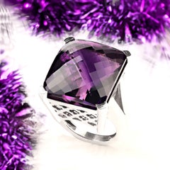 AJD Ametista quadrata da 56 carati che incute timore Anello in argento Sterling Birthstone di febbraio
