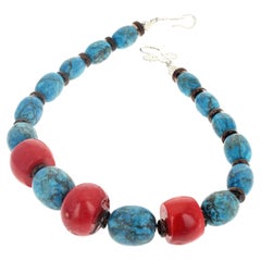 AJD Collana di corallo naturale e turchese naturale molto blu da 15".