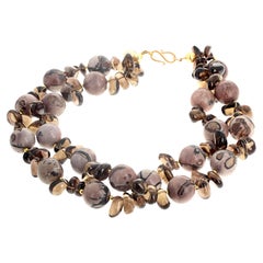 AJD Collana a doppio filo di affascinante diaspro naturale e quarzo fumé reale