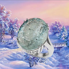 AJD 25 Carat Blue-Green Oval Beryl Set in Elegant Sterling Silver Ring