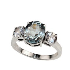 AJD Delicate 3 Carat Oval Aquamarine Accented by White Sapphires Ring