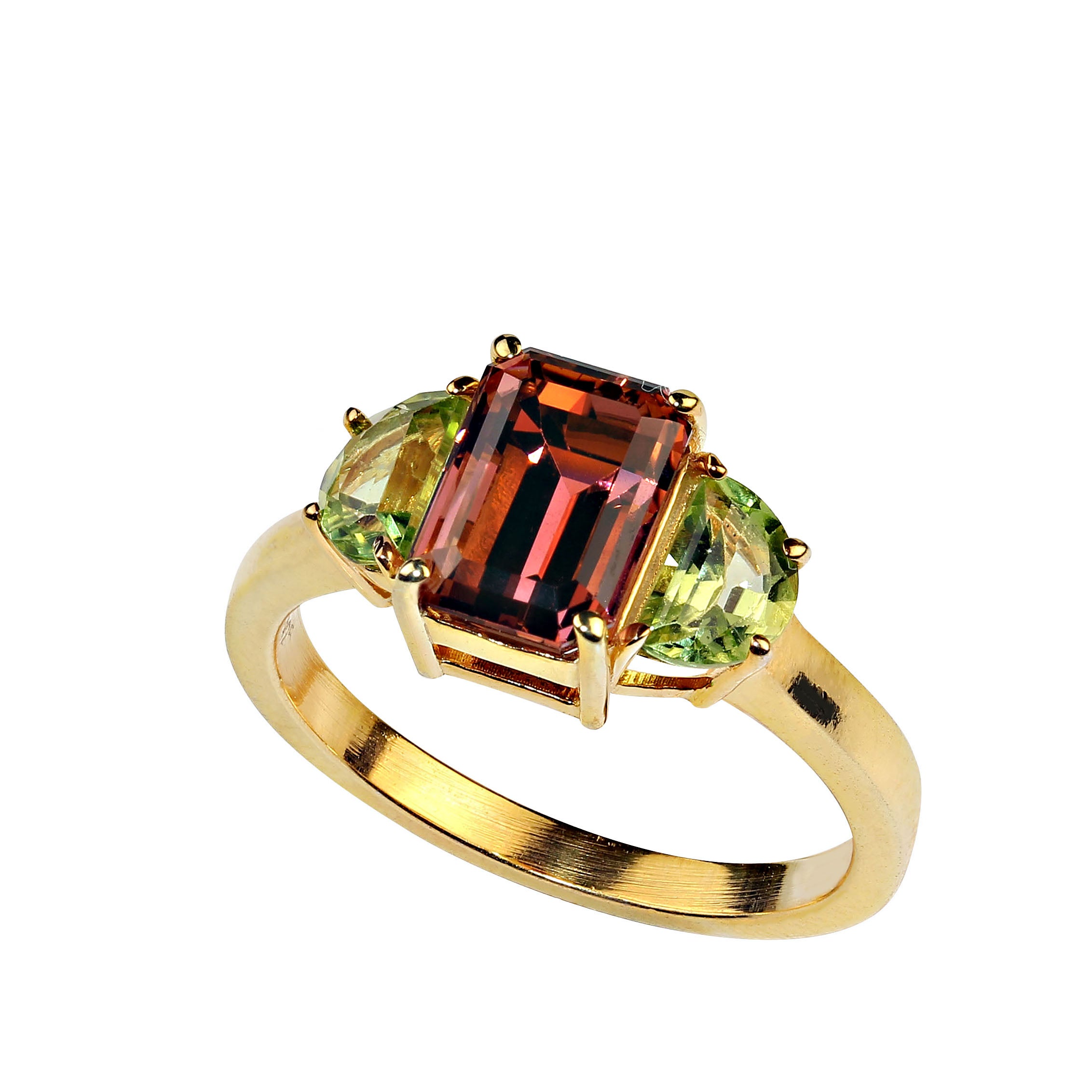 AJD Rare and Unusual Orange Tourmaline accented with Peridot Ring