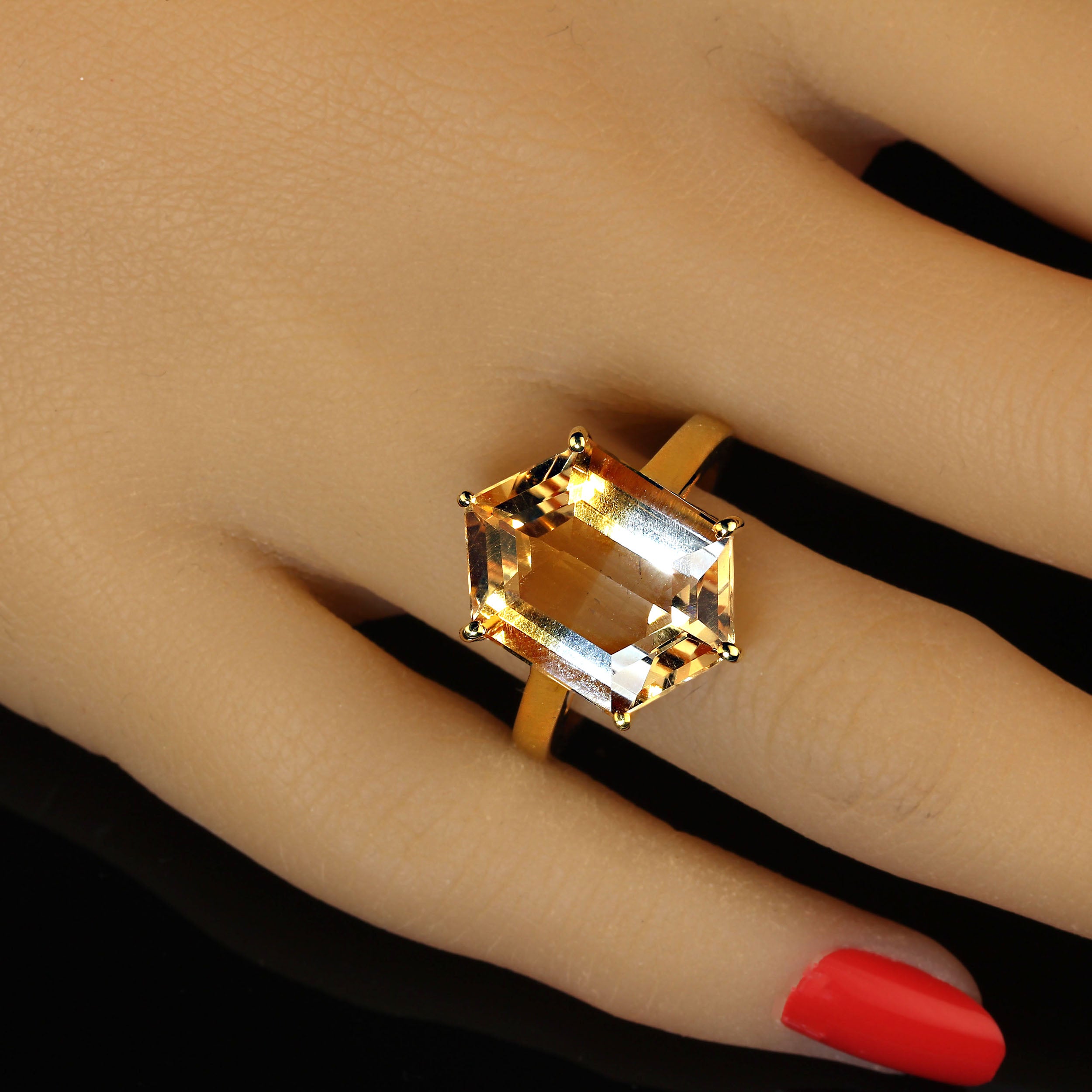 AJD Shield Shaped Bi-Color Citrine in Gold Rhodium Ring For Sale