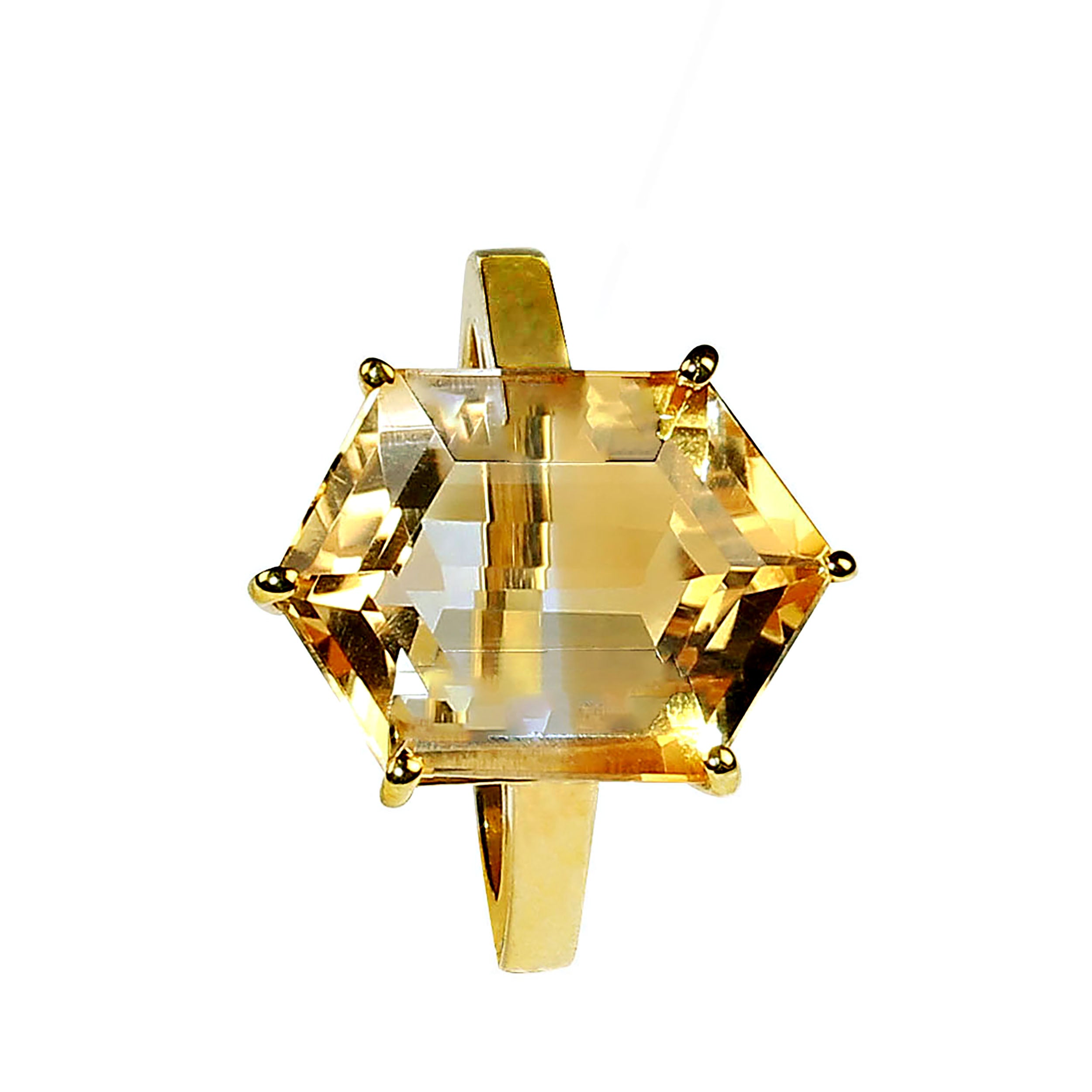 AJD Shield Shaped Bi-Color Citrine in Gold Rhodium Ring
