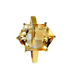 AJD Shield Shaped Bi-Color Citrine in Gold Rhodium Ring