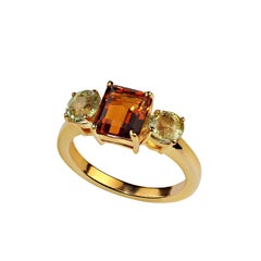 AJD Bague à 3 pierres en citrine magnifique et grenat vert Mali rare