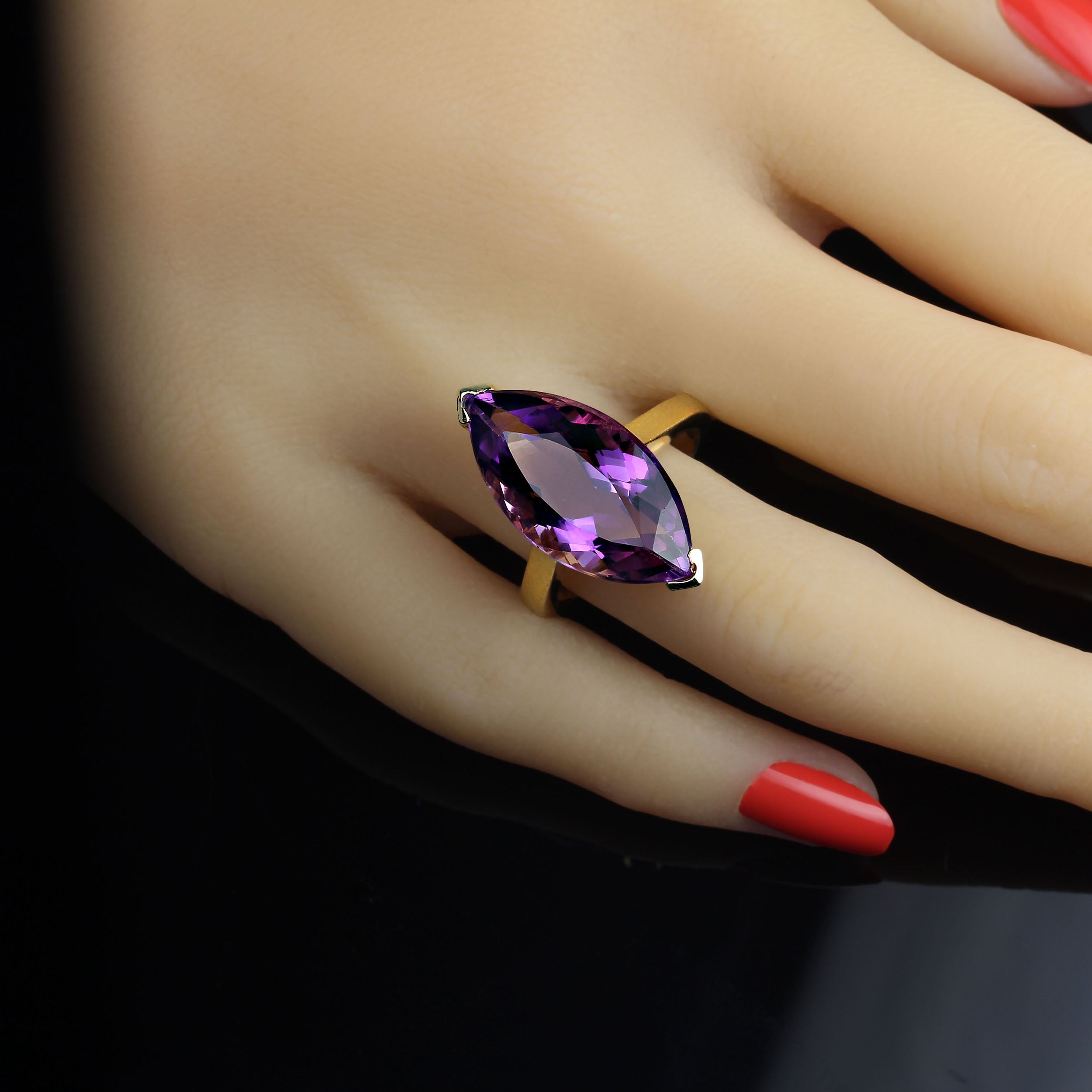 AJD Marvelous Marquise 13 Carat Amethyst Gold Rhodium Ring February Birthstone! For Sale