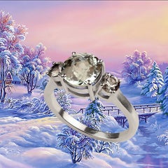 AJD 2.6 Carat Round Awesome Aquamare and Sapphire Sterling Silver Ring