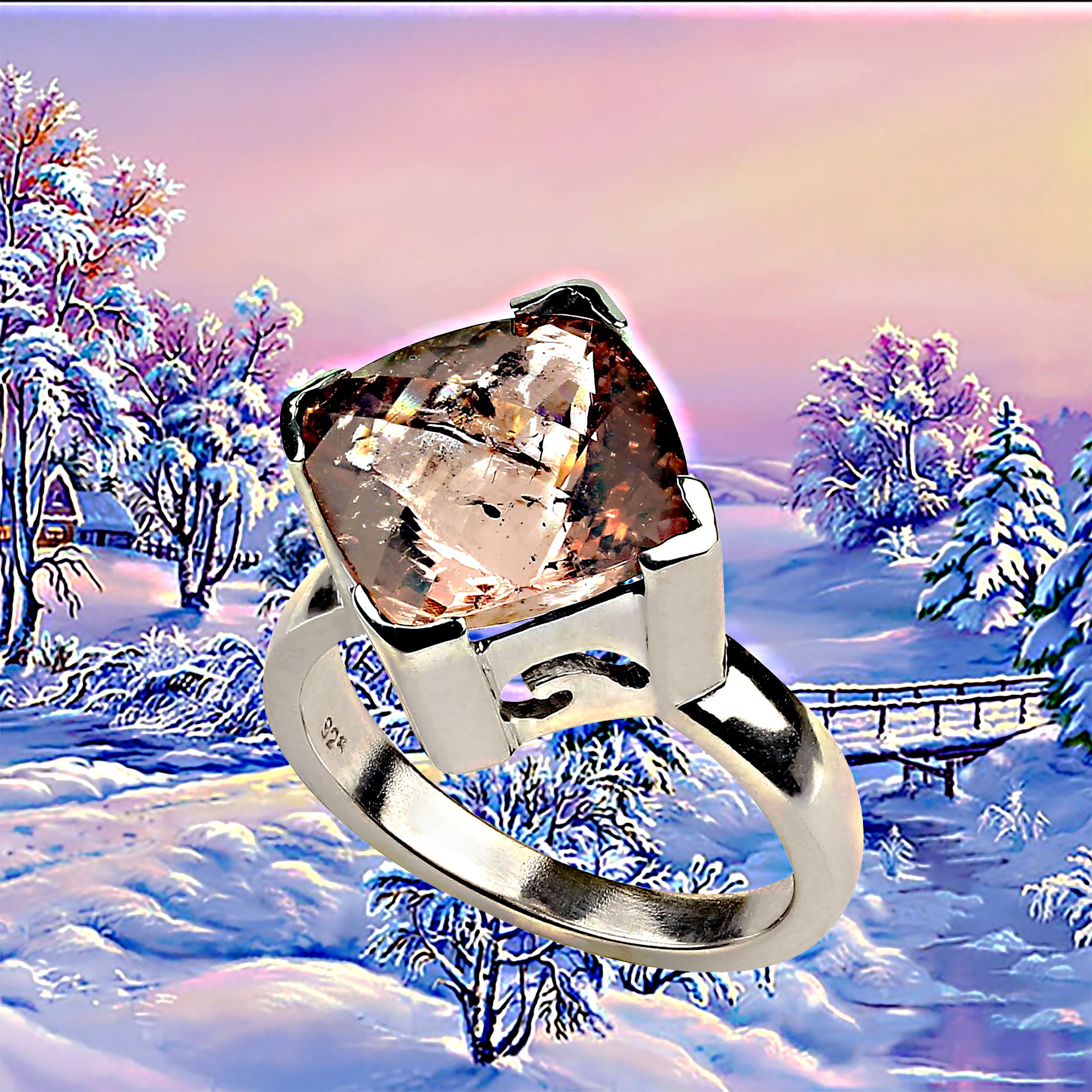 AJD Genuine 7.31 Carat Mouthwatering Morganite in Sterling Silver Ring In New Condition For Sale In Raleigh, NC
