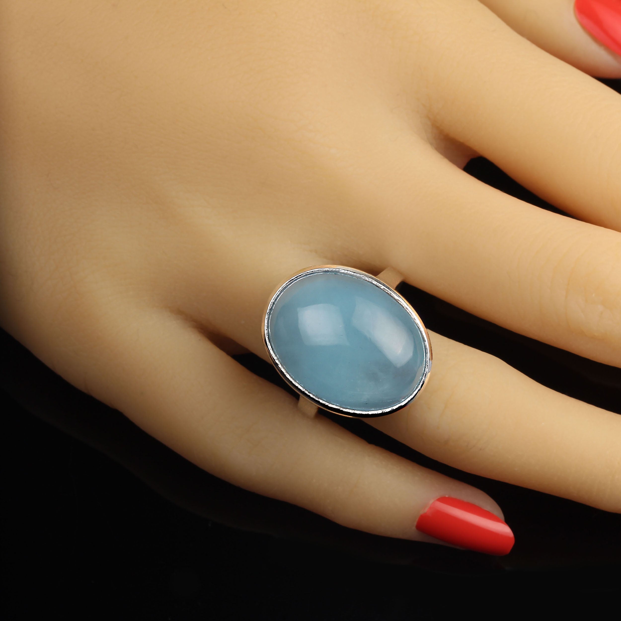 AJD 24 Carat  Aquamarine Cabochon in Sterling Silver Ring    March Birthstone! For Sale