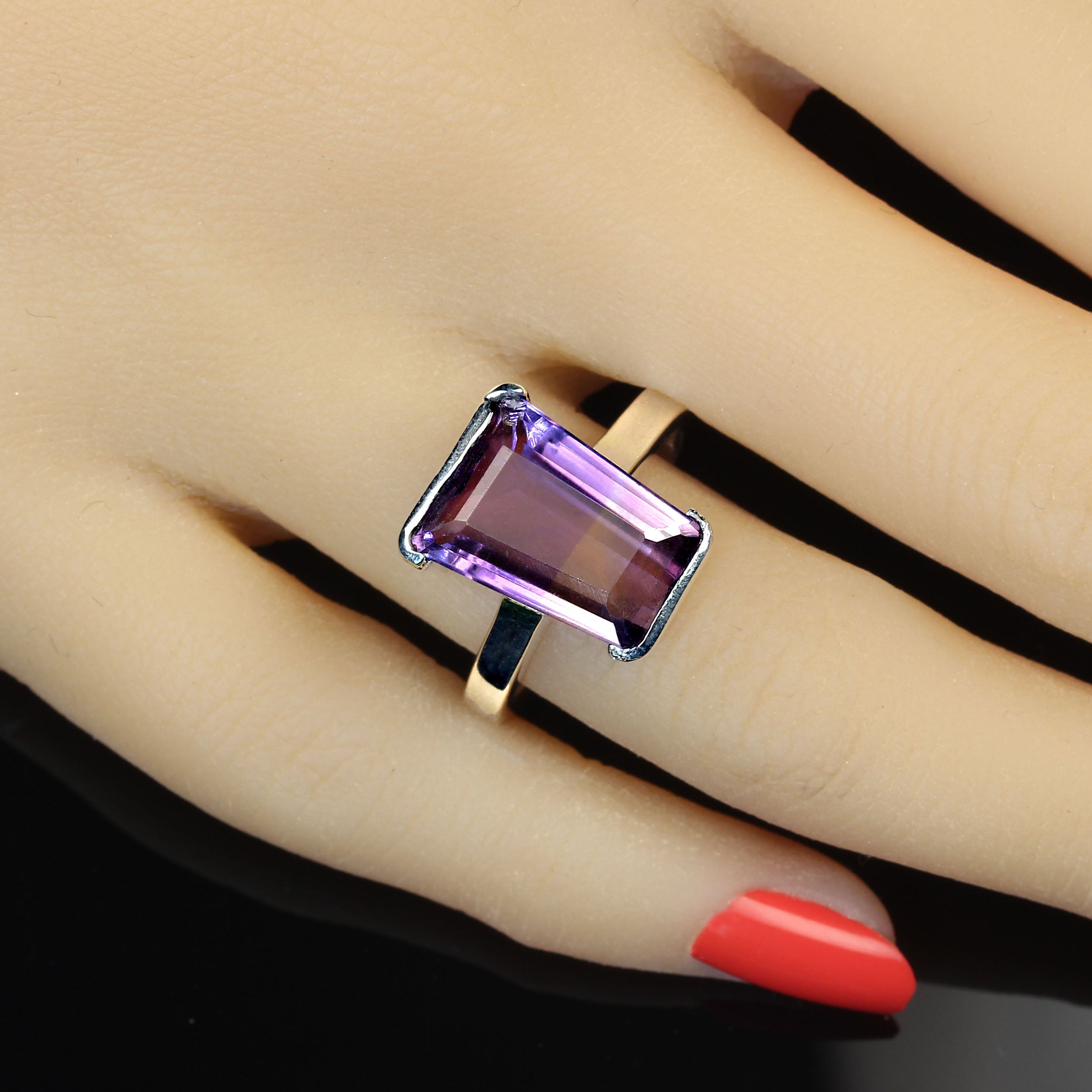 AJD 10 Carat Awesome Ametrine Trapezoid Sterling Silver Ring For Sale