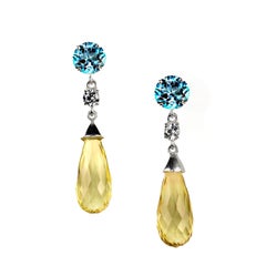 AJD Sparkling Blue Topaz and Lemon Quartz Dangle Earrings