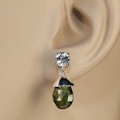 AJD Elegant Evening Earrings of Genuine Zircons and Green Tourmalines