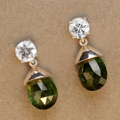 Elegant Sterling Silver Green Tourmaline & Zircon Dangle Earrings
