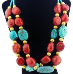 Red Coral and Turquoise Necklace