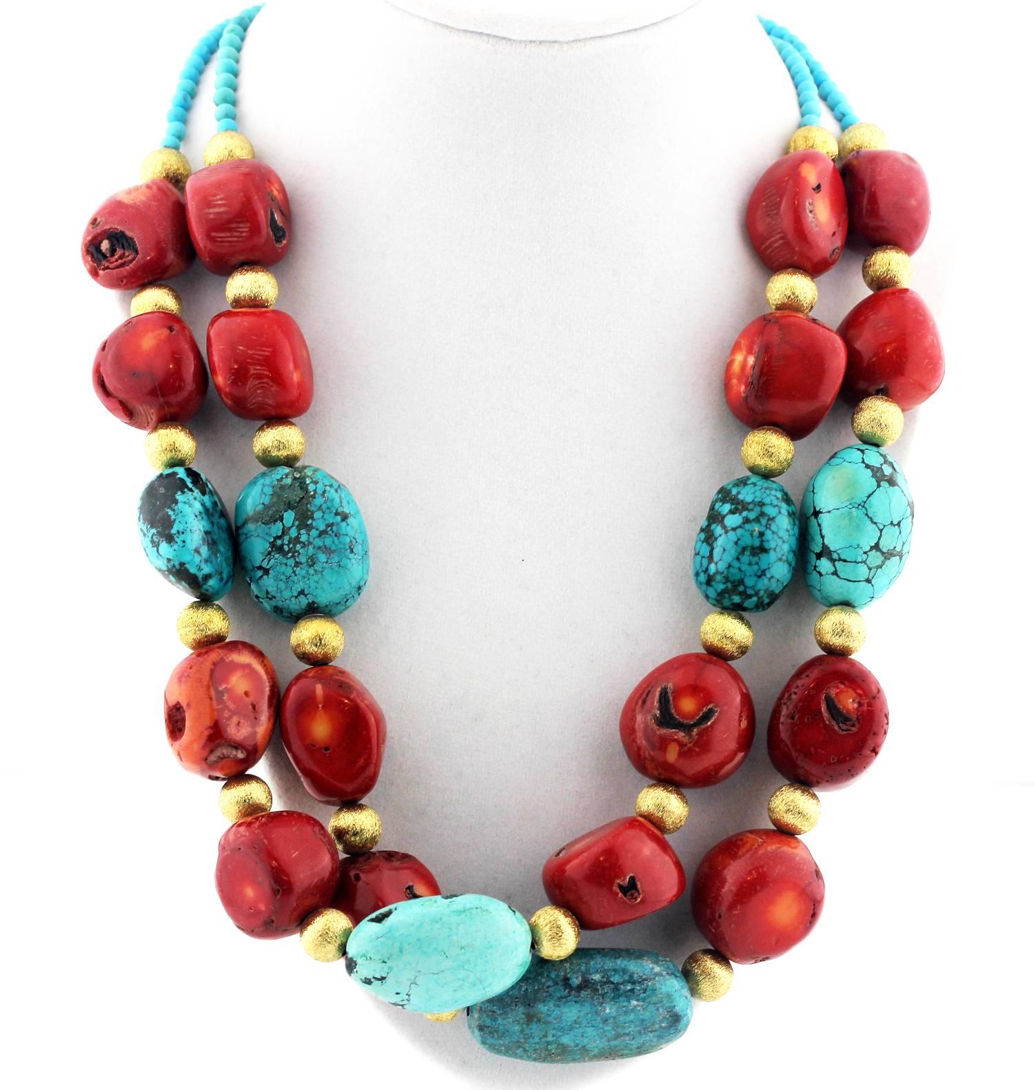 turquoise and red coral necklace