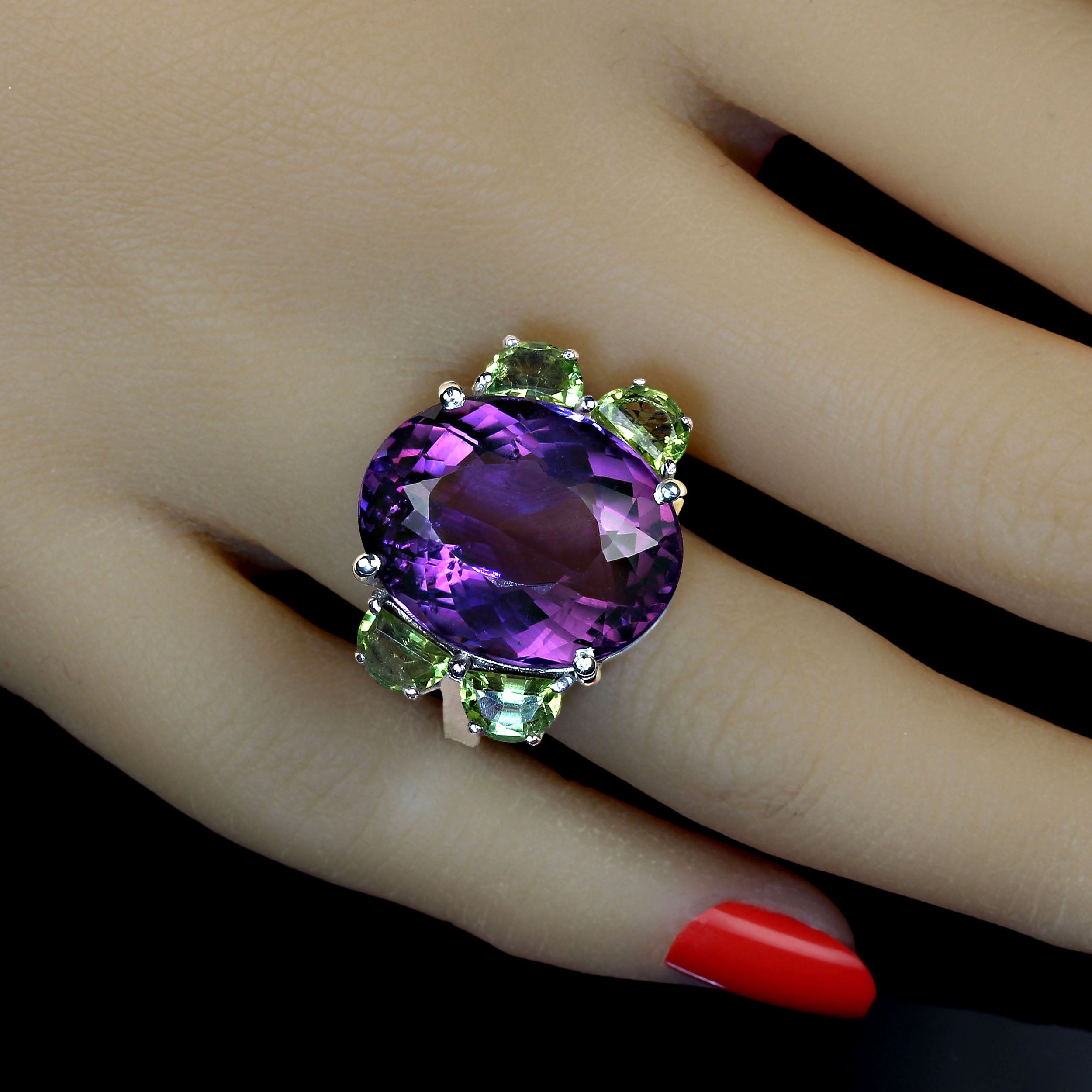 AJD Awesome Amethyst and Peridot Dinner Ring February Birthstone Gift! For Sale