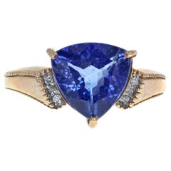 AJD magnifique bague en or, tanzanite bleue naturelle transparente et diamants pailletés