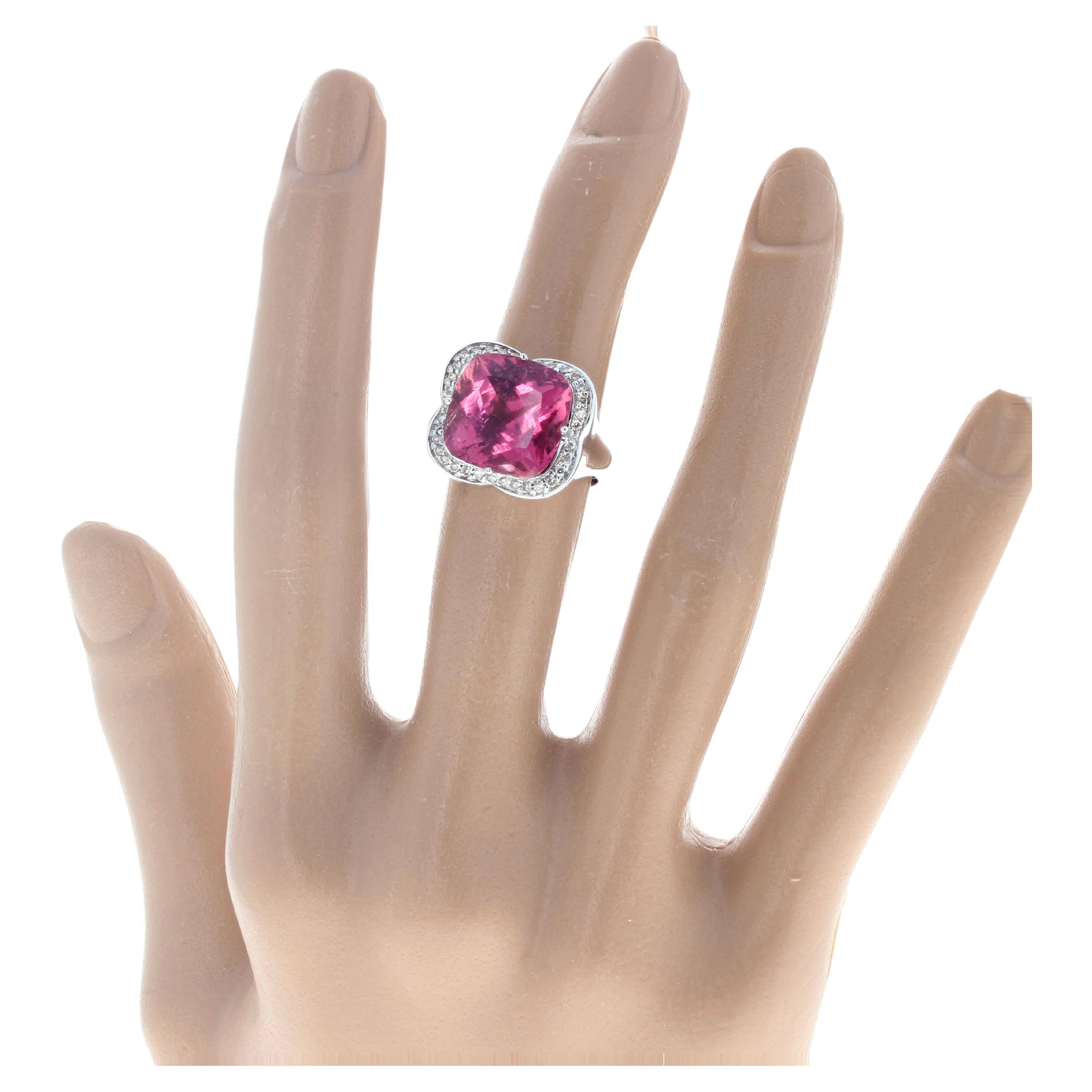 AJD Brilliant Clear Intense Pinkyred Natural 11.46 Ct Tourmaline & Diamonds Ring