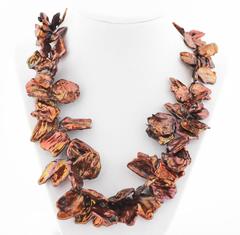 AJD Chic Large Coppery Red / Goldy Radiant Keshi Pearl Cocktail Necklace