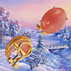 AJD Dreamy Goldy Oval Cabochon Rhodochrosite Earrings