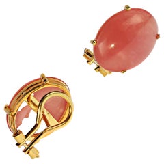 AJD Dreamy Goldy Oval Cabochon Rhodochrosite Earrings