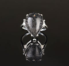 AJD Tourmalinated Quartz Pear Shaped Cabochon in Sterling Silver Ring