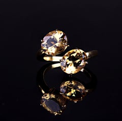 AJD Golden Beryl Bypass Ring in Gold Rhodium over Sterling Silver