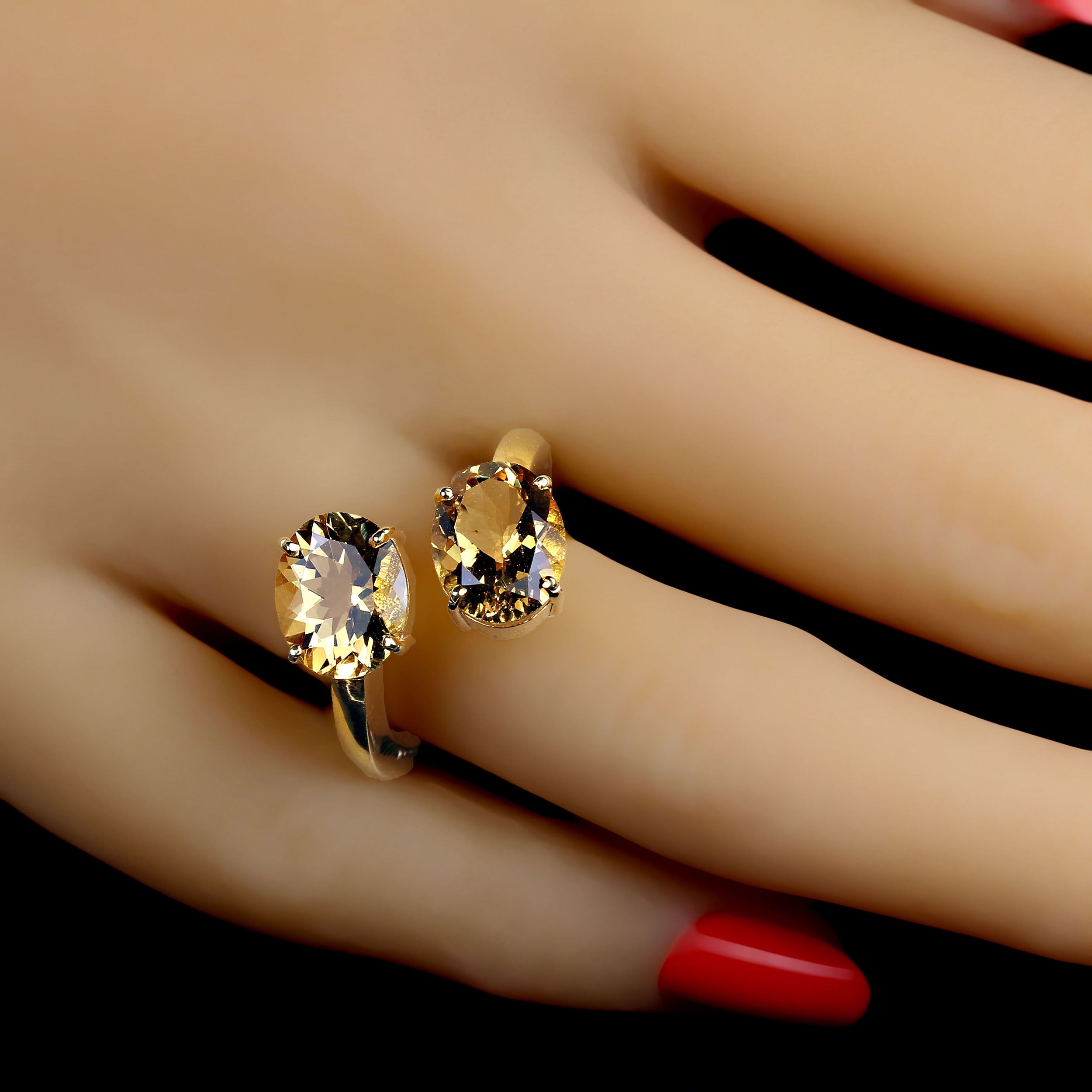 Golden Beryl Bypass Ring, 4.61ct Gold Rhodium over Sterling Silver For Sale