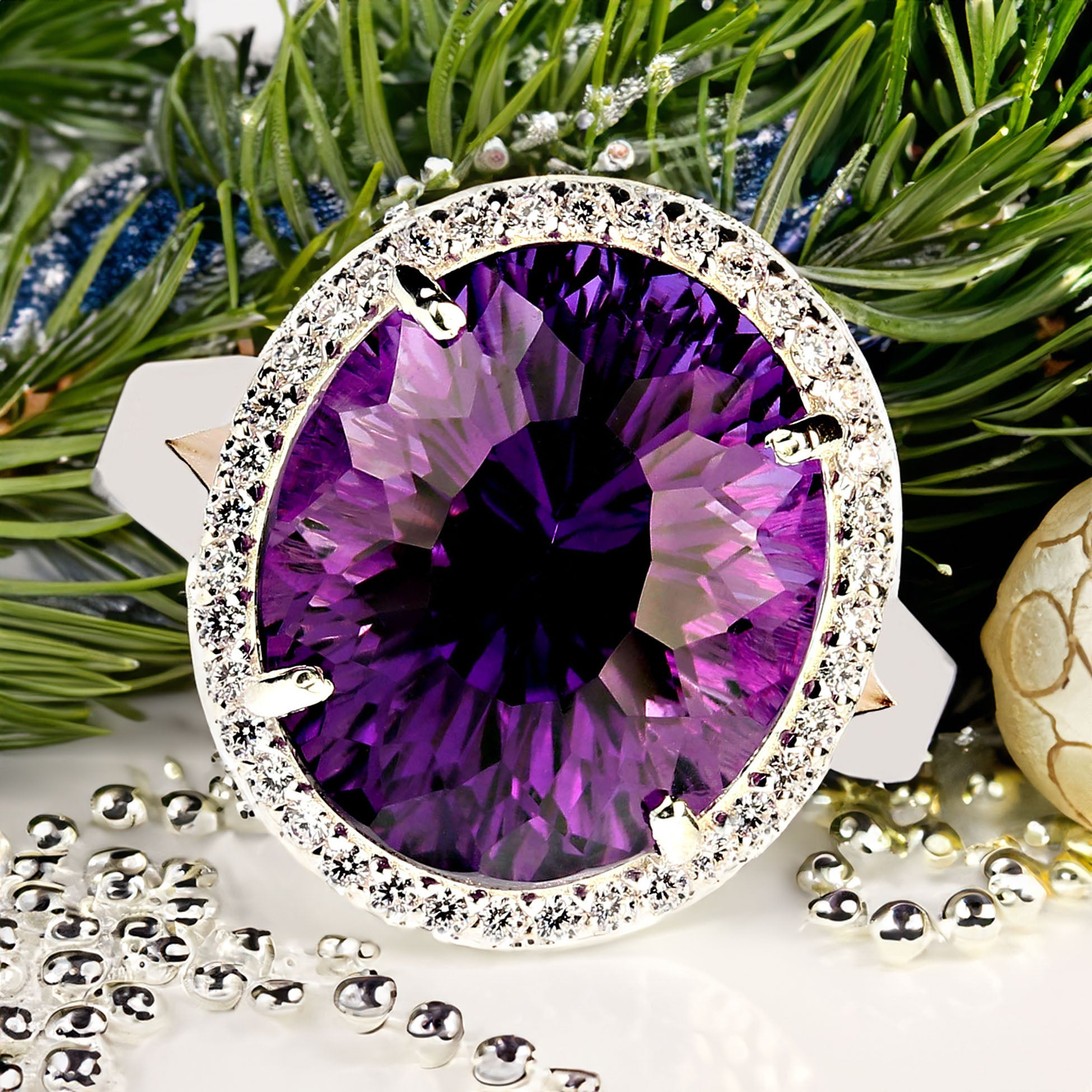 AJD Anello cocktail elegante di ametista e zirconi scintillanti Pietra di nascita di febbraio!