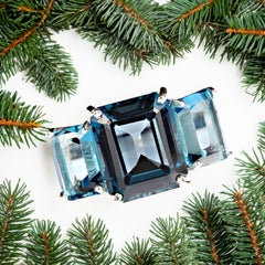 AJD Classic Three Stone Ring of Emerald Cut London Blue Topaz