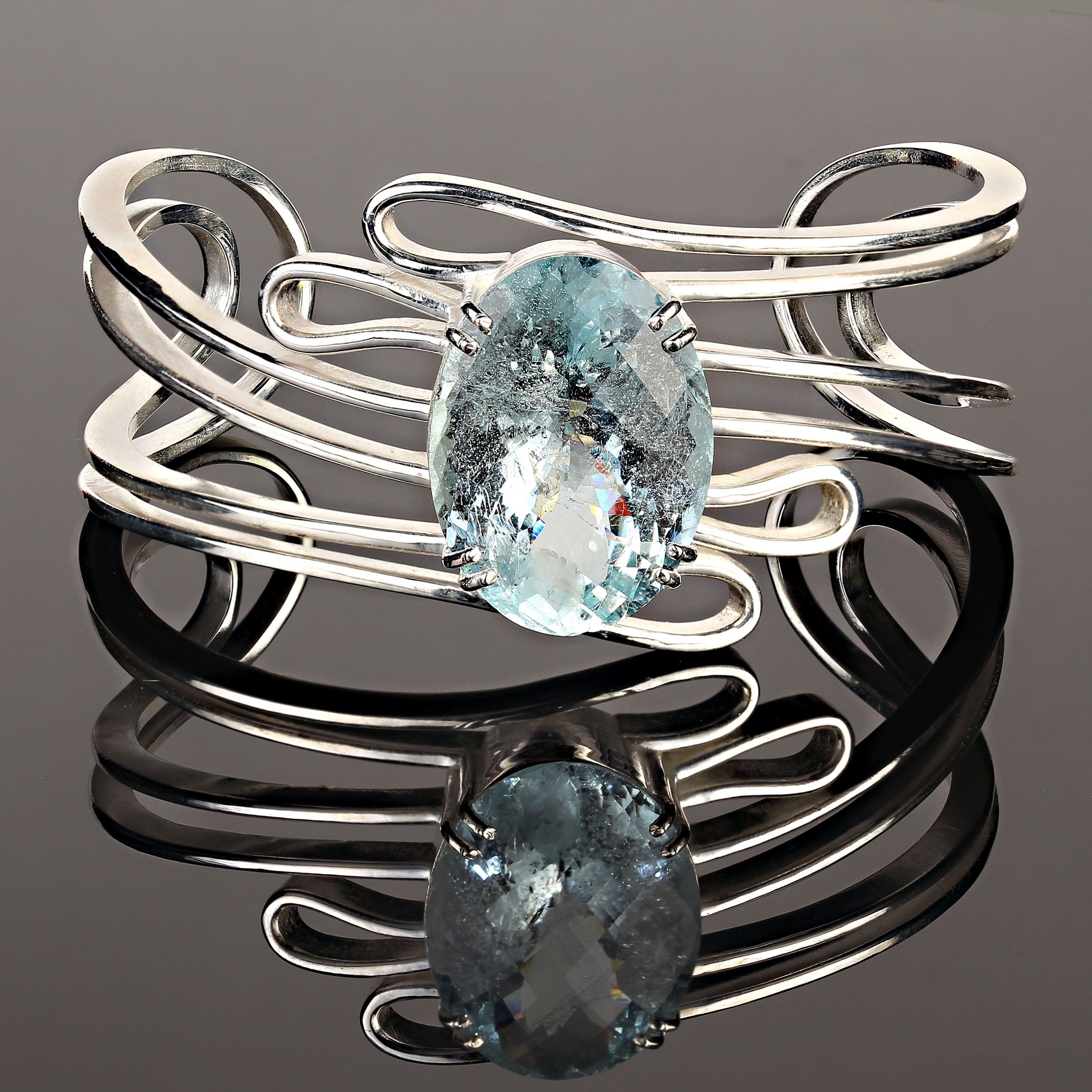 AJD Magnificent 25 Carat Oval Aquamarine in Sterling  Bracelet March Birthstone! For Sale