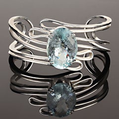 AJD Magnificent 25 Carat Oval Aquamarine in Sterling  Bracelet March Birthstone!