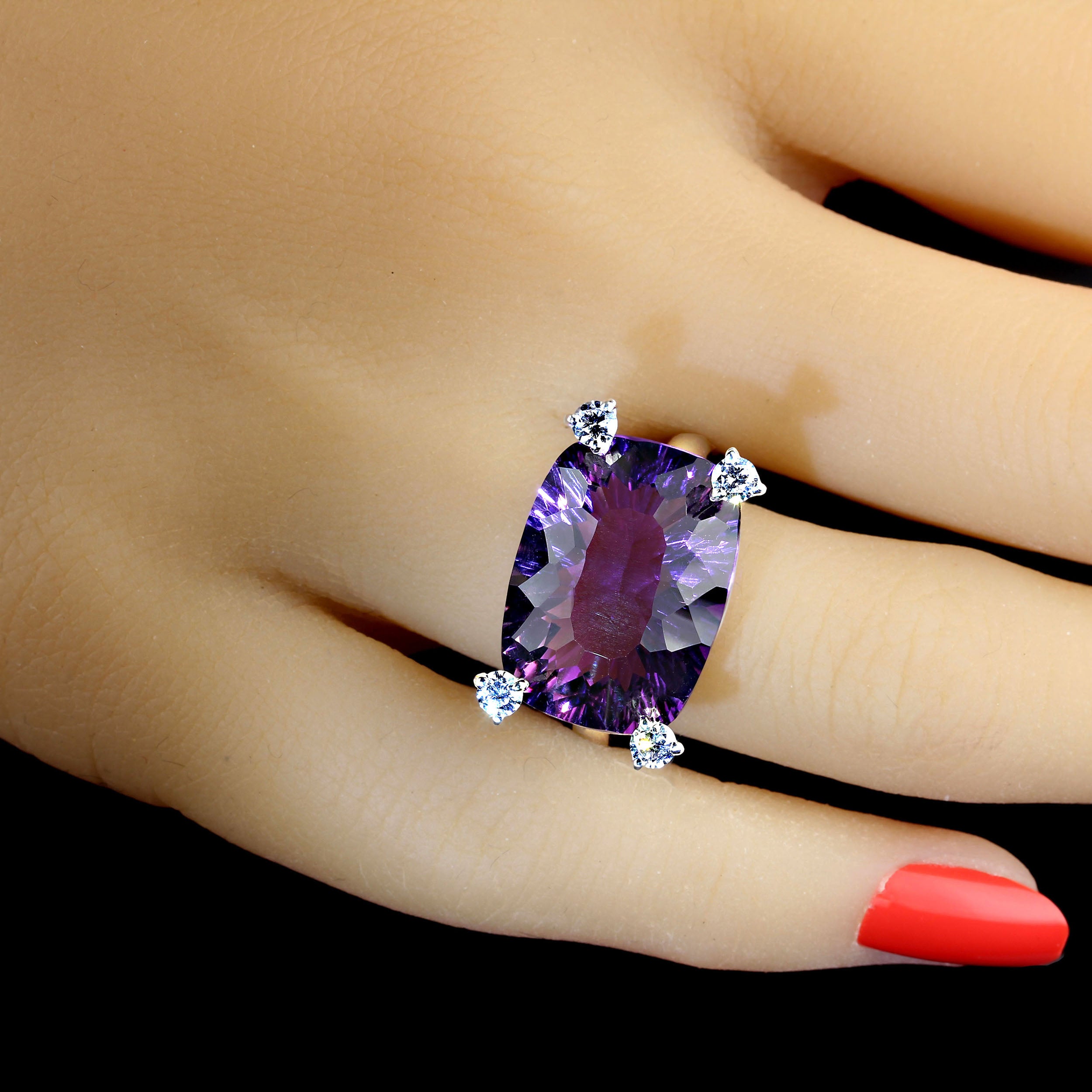 AJD Contemporary Scintillating Amethyst and White Zircon Ring For Sale