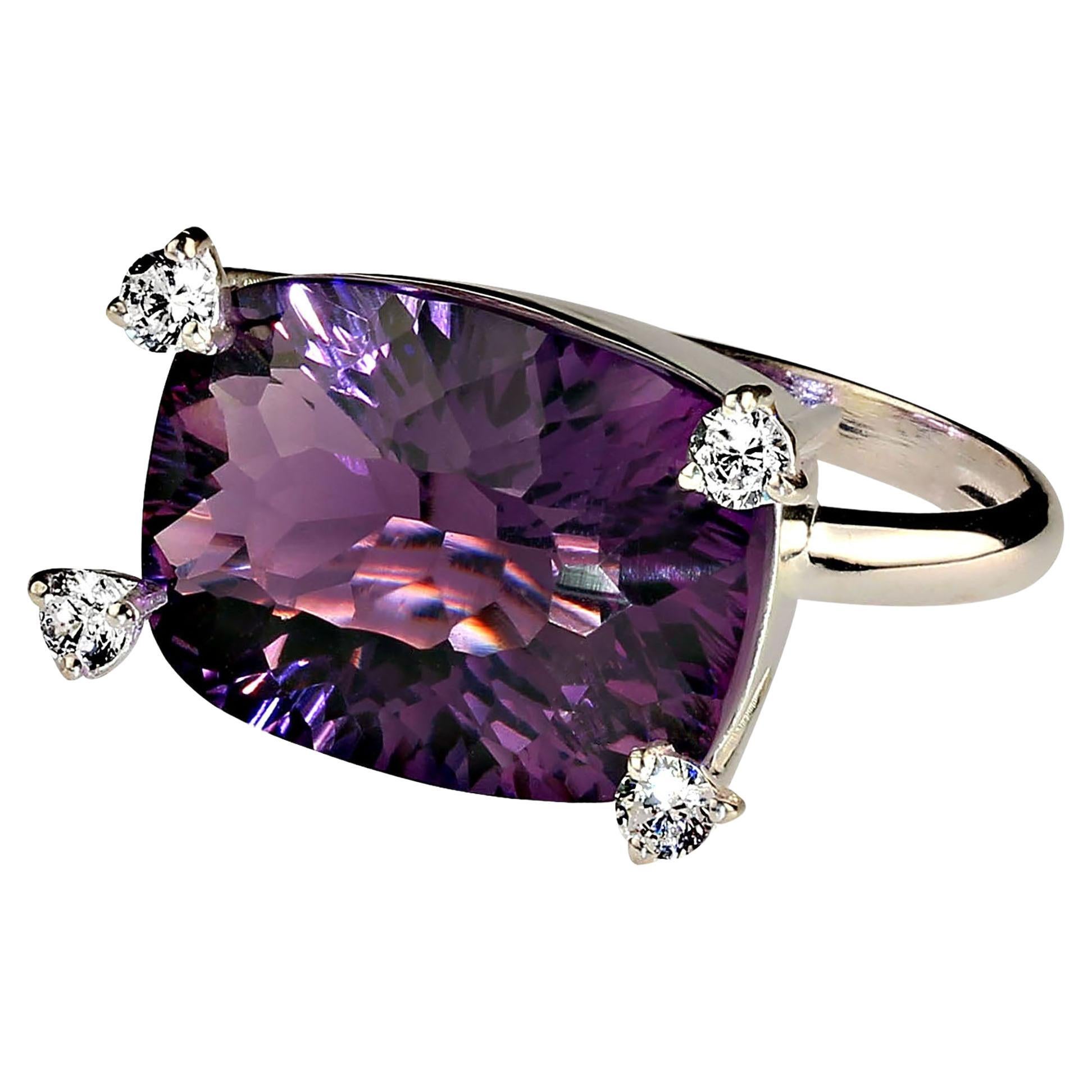 Artisan AJD Contemporary Scintillating Amethyst and White Zircon Ring For Sale