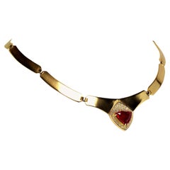 AJD Magnificent Rubelite and Diamond Collar in Rich 18 Karat Yellow Gold