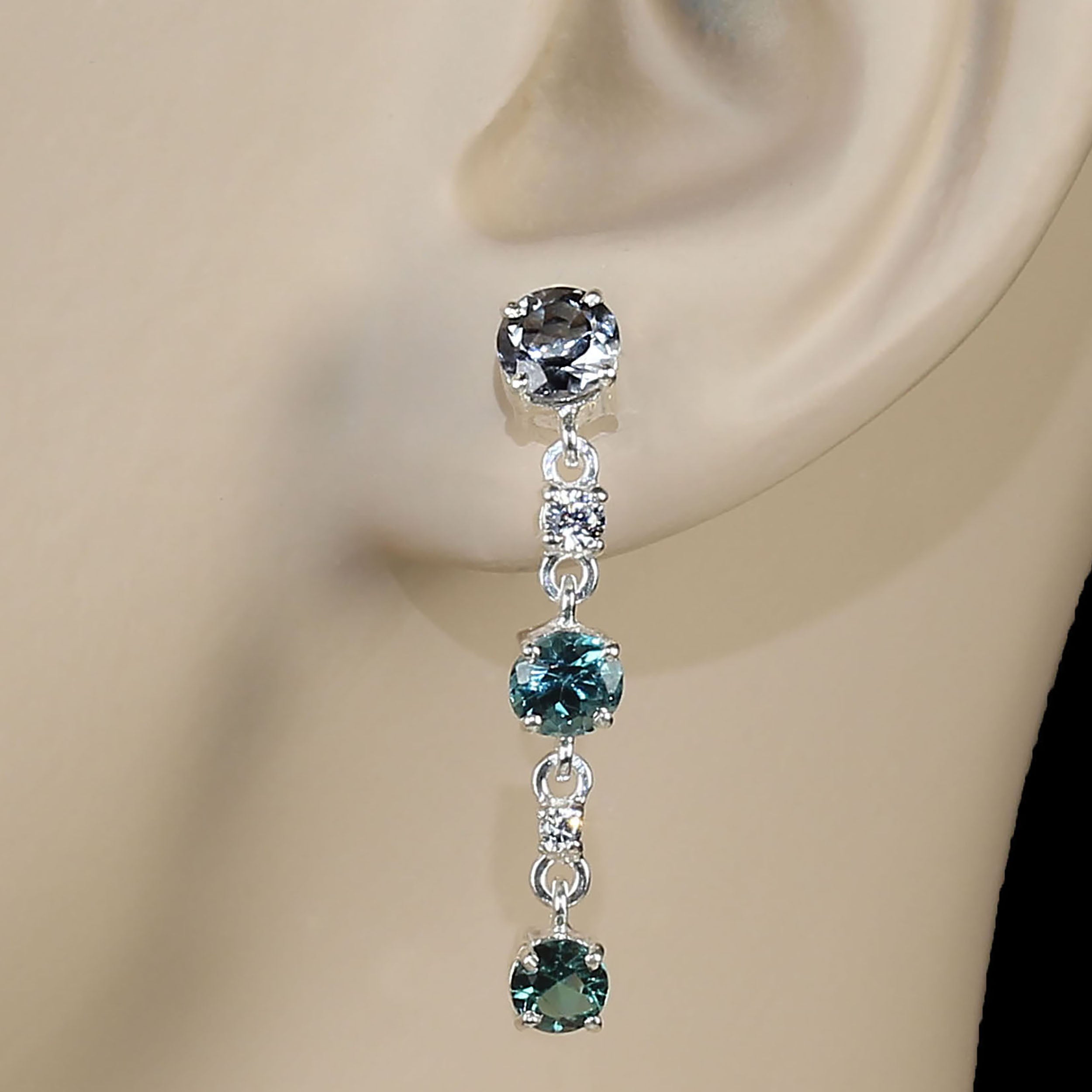 AJD Blue Tourmaline and Sterling Silver Drop Earrings