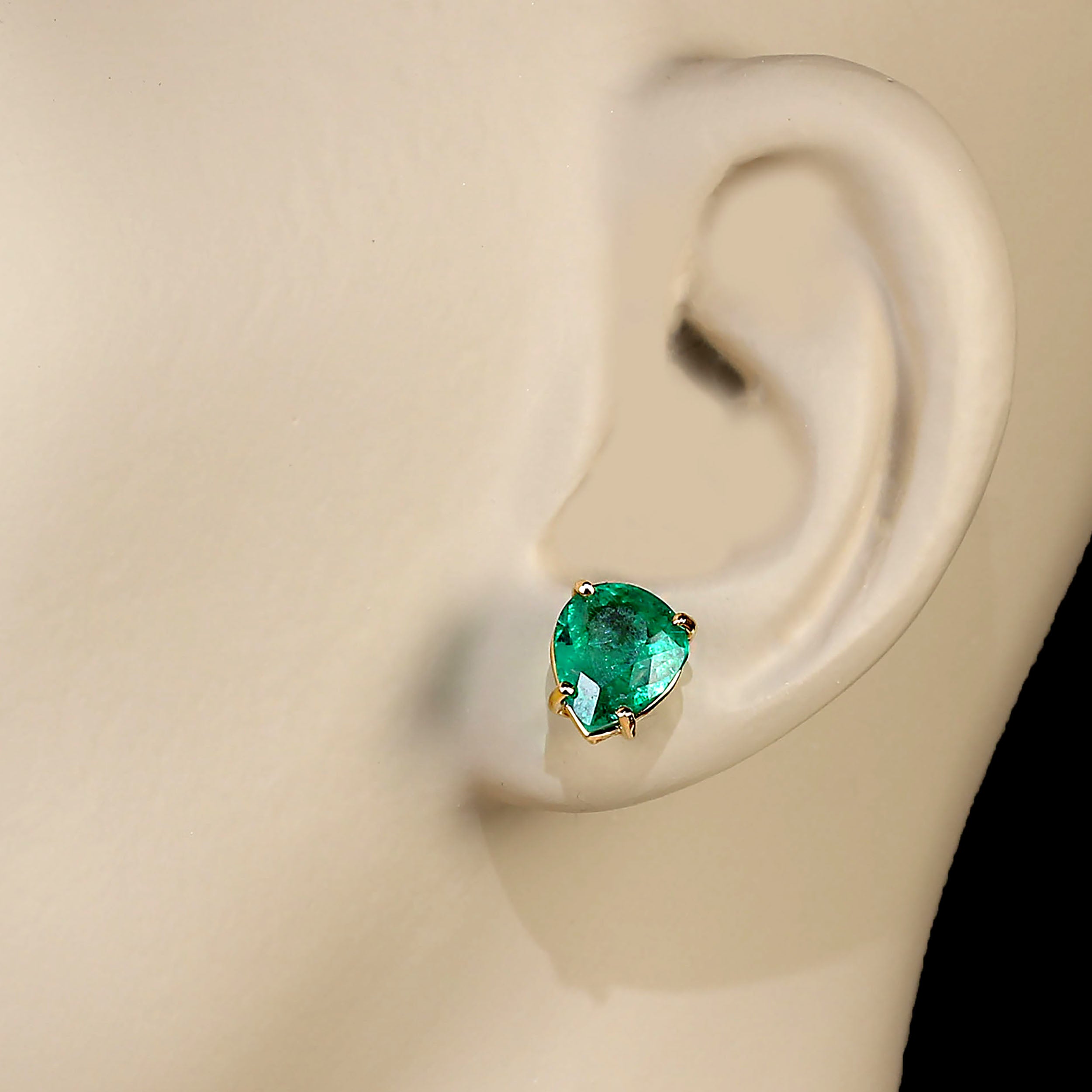 AJD Awesomely Elegant Emerald Earrings in 18K Yellow Gold For Sale