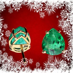 AJD Awesomely Elegant Emerald Earrings in 18K Yellow Gold