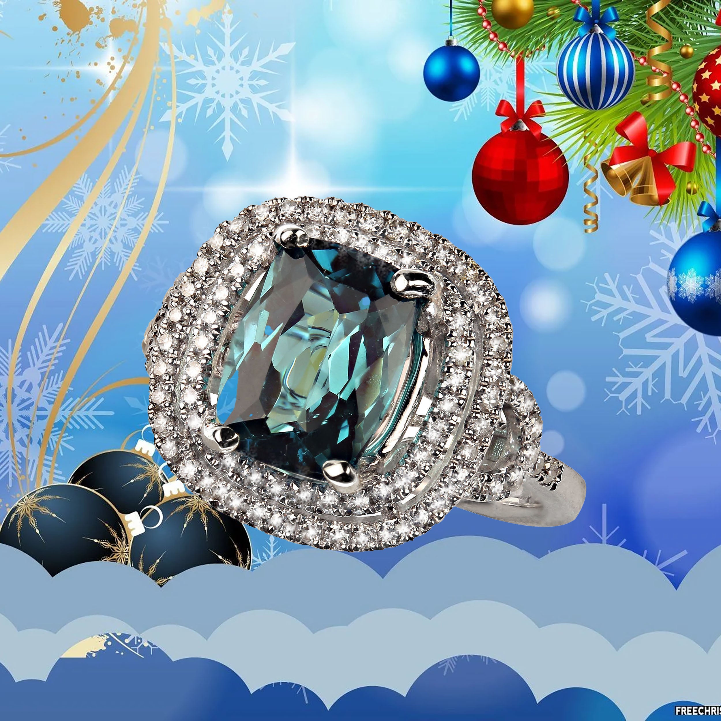 AJD Rare Indicolite Blue Tourmaline in Halos of Diamonds Ring In New Condition In Raleigh, NC