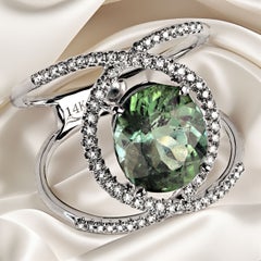 AJD Elegante anello moderno con diamante per tourmaliine ovali verdi