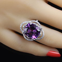 AJD Anillo de cóctel de amatista brillante y diamantes Piedra de nacimiento de febrero