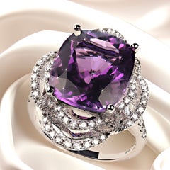 AJD Cocktail ring of sparkling Amethyst and Diamonds February Birthstone