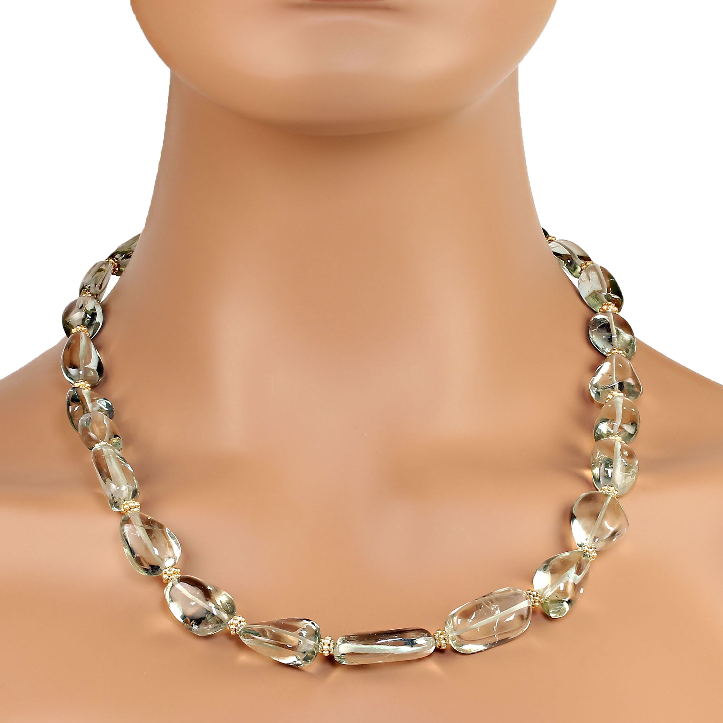 AJD Elegant 22 Inch Praziolite Graduated necklace with goldy accents  Great Gift For Sale